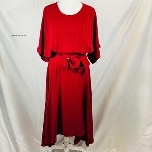 Whistles Women's Burgundy  Textured Belted Dress Size 12